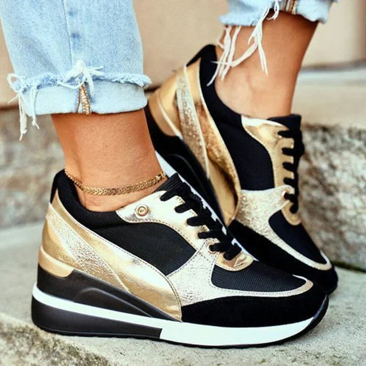 Elevique | Dames Orthopedische Metallic Hooggehakte Sneakers - Modieuze Comfort Schoenen