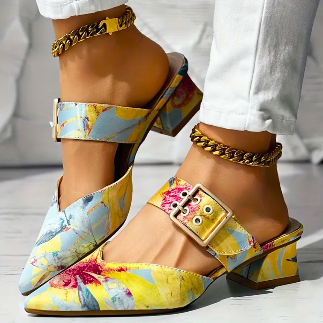 Anke | Vrouwen kleurrijke Slip-on puntige teen blokhak sandalen