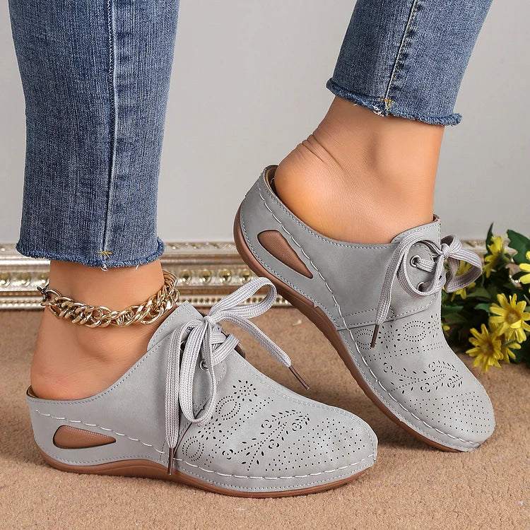Velvra | Vrouwen Suede Wedge Leren Muiltjes - Dikke Zool Slip-On Half Schoenen