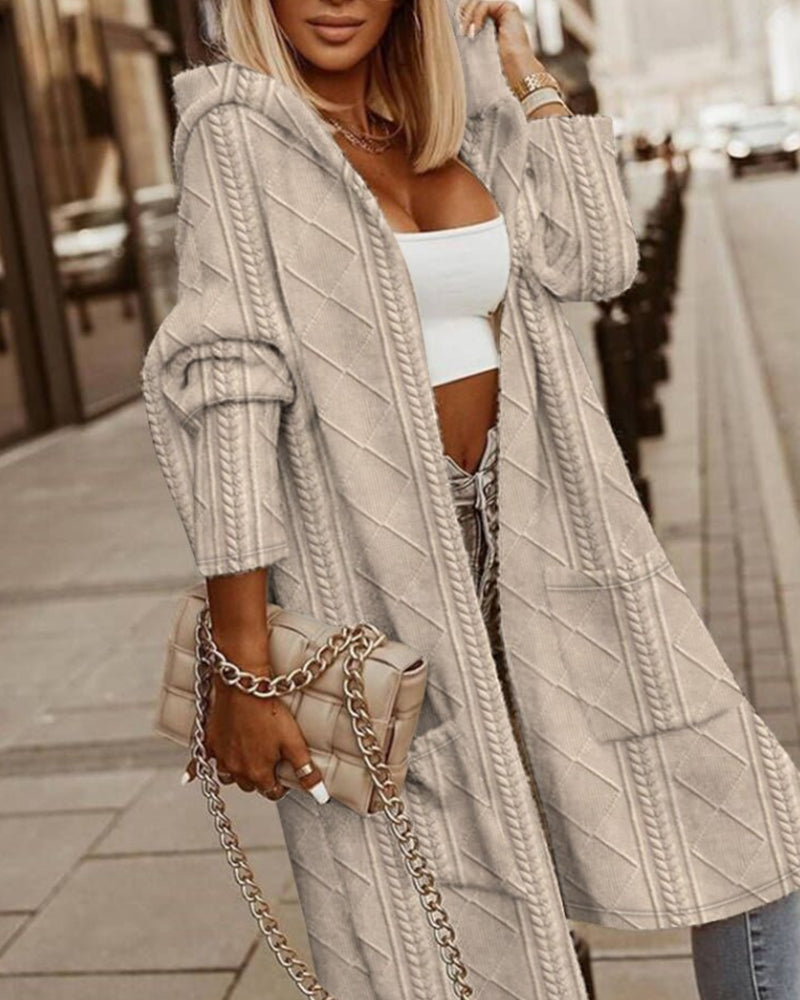 Blaesia | Lang open vest met capuchon - Gestructureerde gebreide cape stijl, casual losse pasvorm