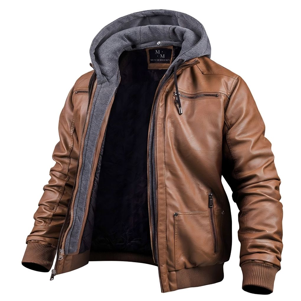 Orvar | Premium leren winterjas voor heren met capuchon, stijlvolle warme bovenkleding voor koud weer