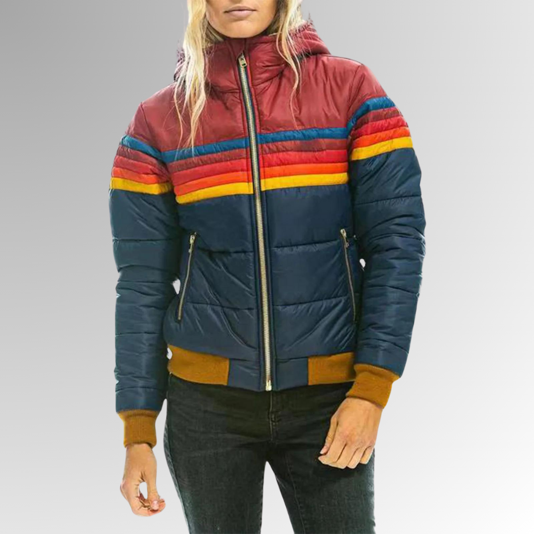 Veylanna | Gewatteerde damesjas met capuchon, veelkleurige winterjas, lichtgewicht pufferjas