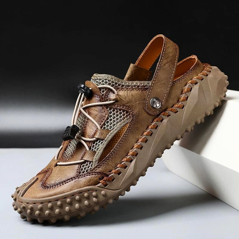 ActiveStep | Leren sportklompen voor heren - gewatteerd voetbed, verstelbare riem sandalen