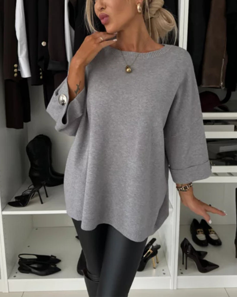 Estella | Elegante gebreide top voor dames – 3/4 mouwen, losse pasvorm, casual en geschikt voor op kantoor