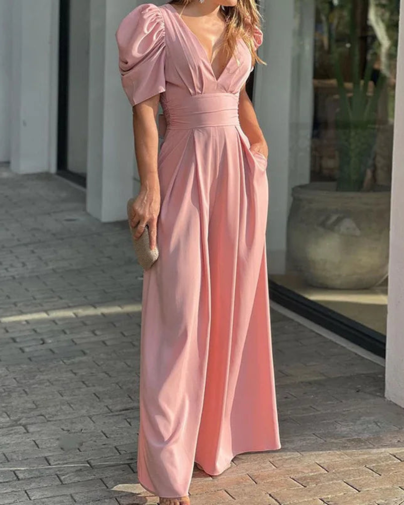 Luzienne | Jumpsuit met diepe V-hals en korte mouwen - Casual chique loose-fit romper voor dames