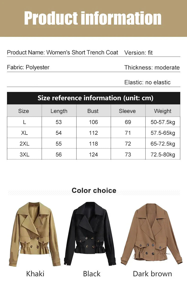 Kahlila | Chique, op Korea geïnspireerde korte trenchcoat voor dames – Lichtgewicht, stijlvolle bovenkleding