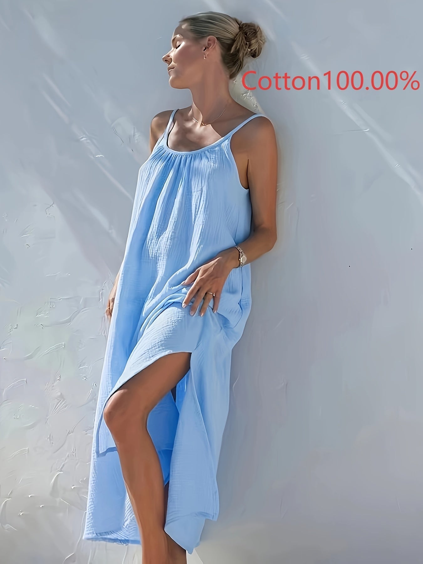 Aelira | Mouwloze Maxi jurk met ruches en split aan de zijkant - Vakantie Casual Zomerjurk