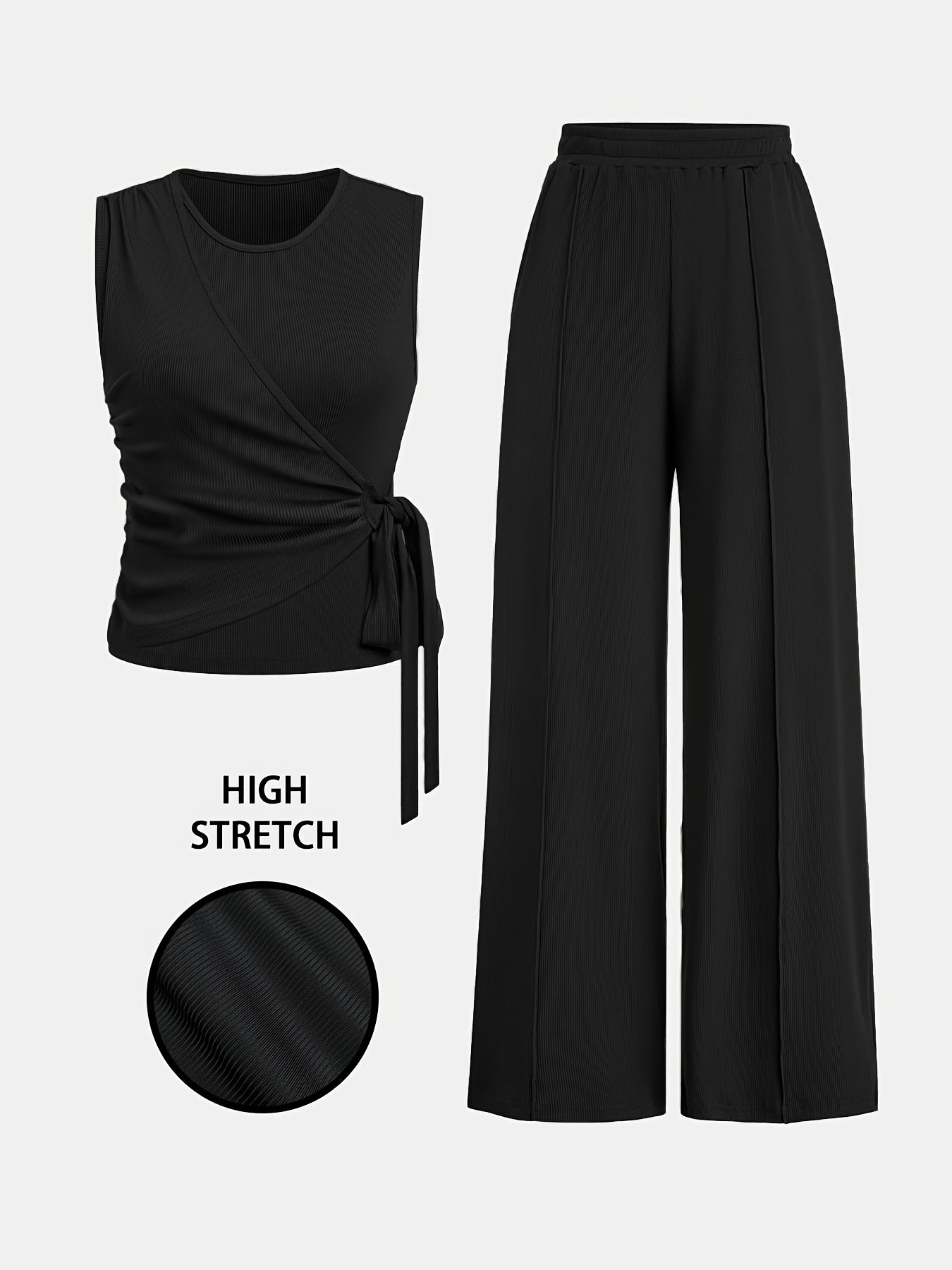 Blyra | 2-Delige geribde mouwloze top en wijde broek voor dames - zomerse lounge outfit