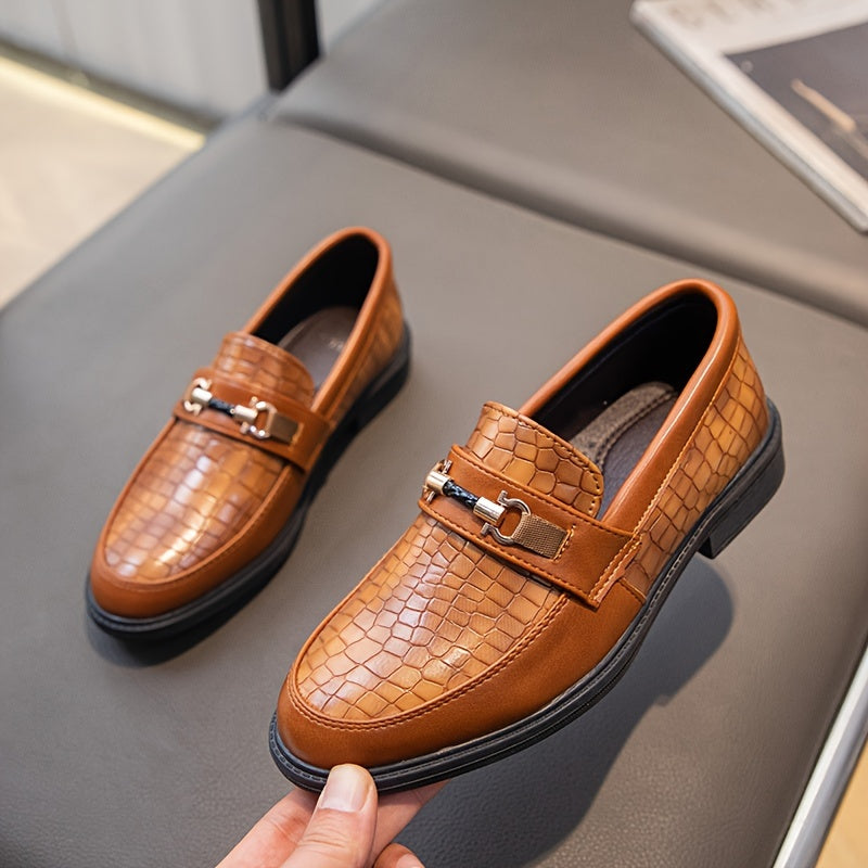 BreezLoaf | Heren Slip-On Loafers - Vintage zakelijke geklede schoenen met metalen gesp