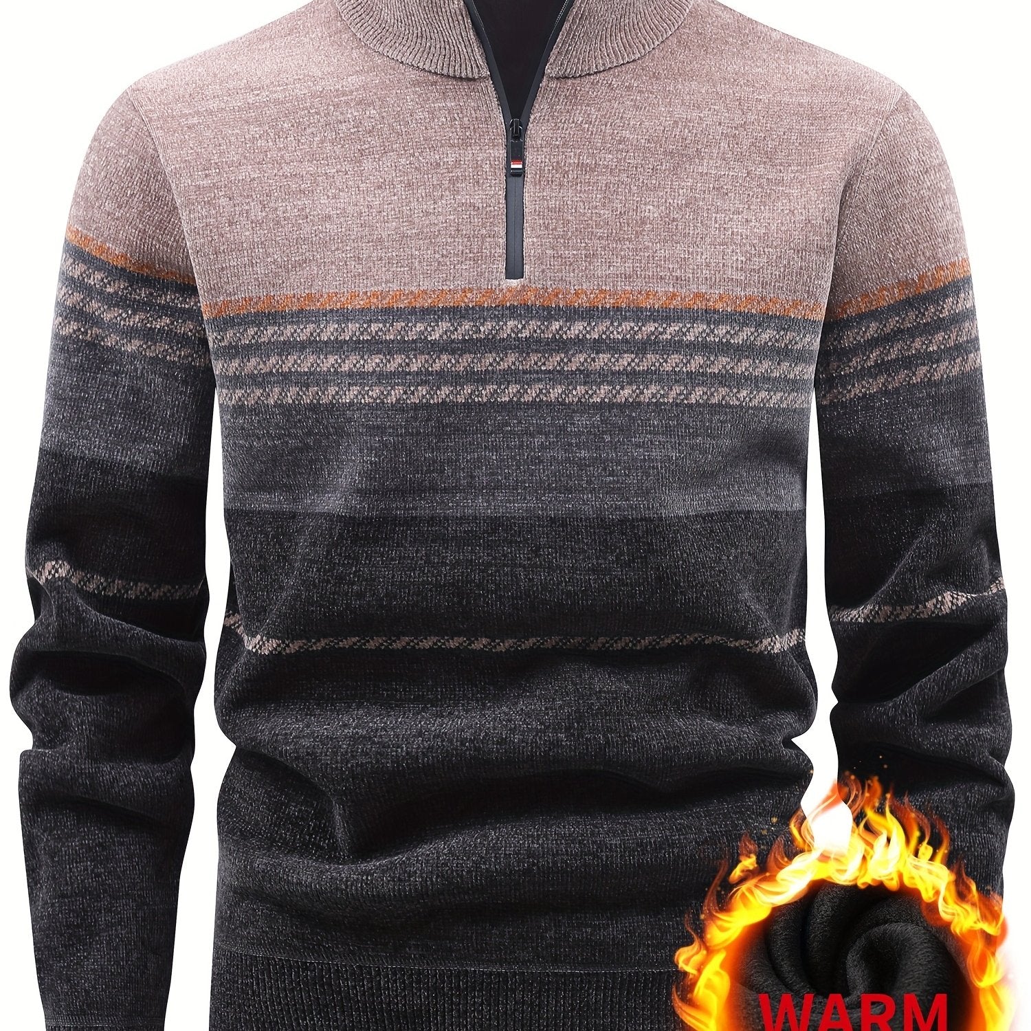 Valter | Heren sweater met fleecevoering en ritssluiting – Warme pullover met kleurblokken en strepen