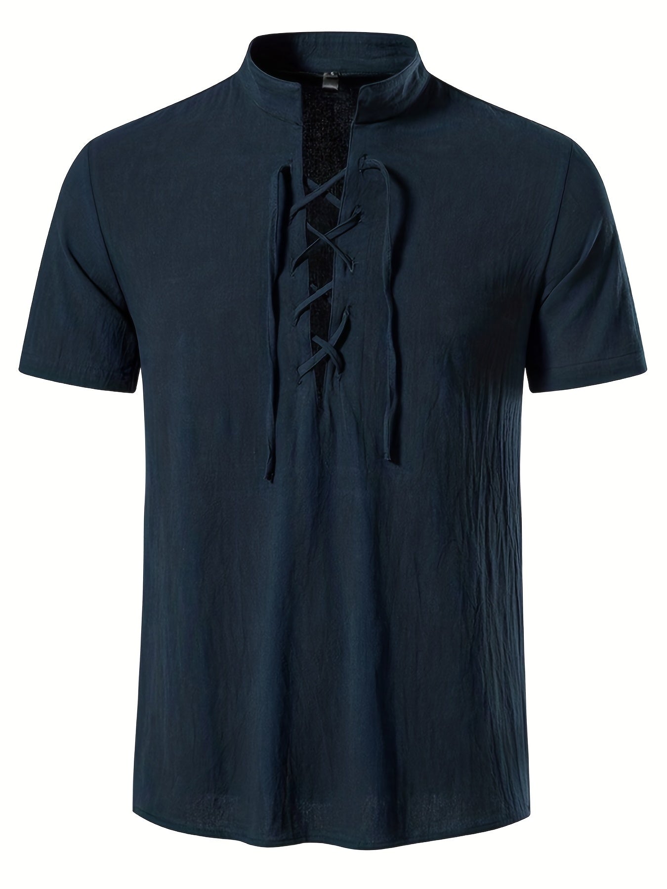 Ukko | Katoenen overhemd met korte mouwen voor heren - lichtgewicht lace-up retrostijl