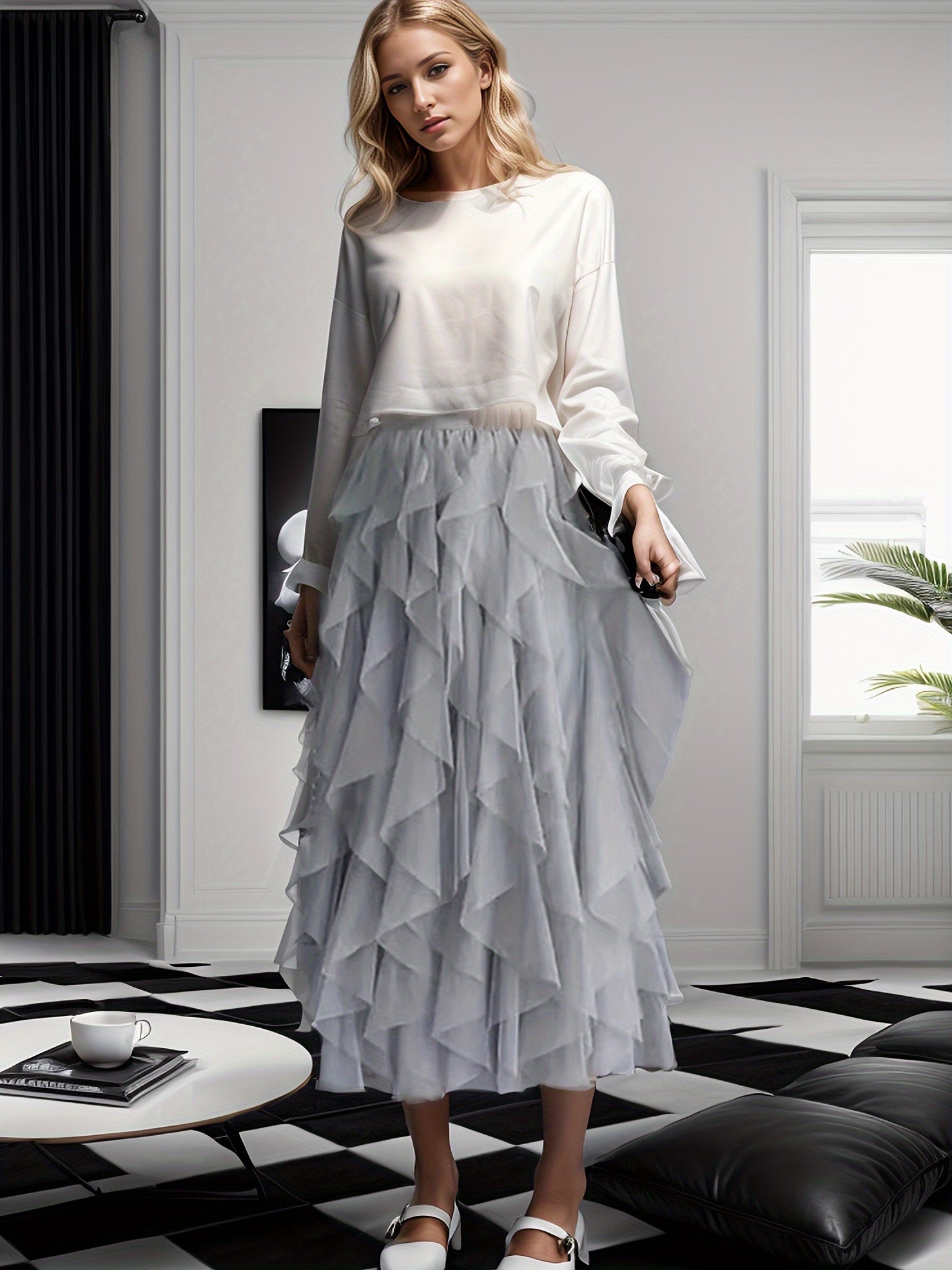 Helis | Mesh Gelaagde Tutu Rok voor Vrouwen - Elastische Taille, Gelaagde Maxi Rok