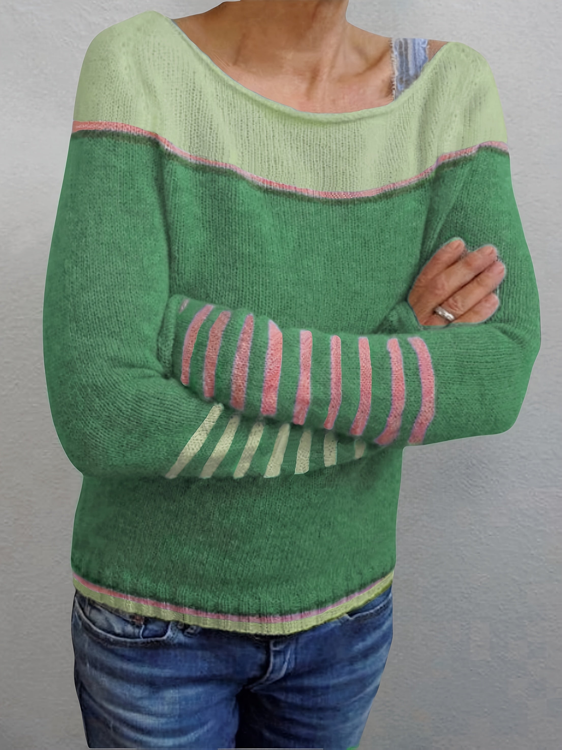 Nadica | Dames trui met lange mouwen – Kleurblok gebreid, casual warme pullover