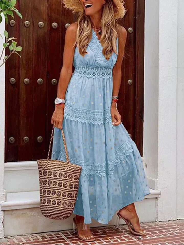 Vesta | Elegante Mouwloze Boho Kanten Jurk - Lang, Vrouwelijk & Trendy