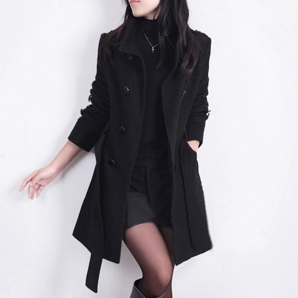 Cassira | Dames trenchcoat van wolmix, getailleerd model, double-breasted, met ceintuur