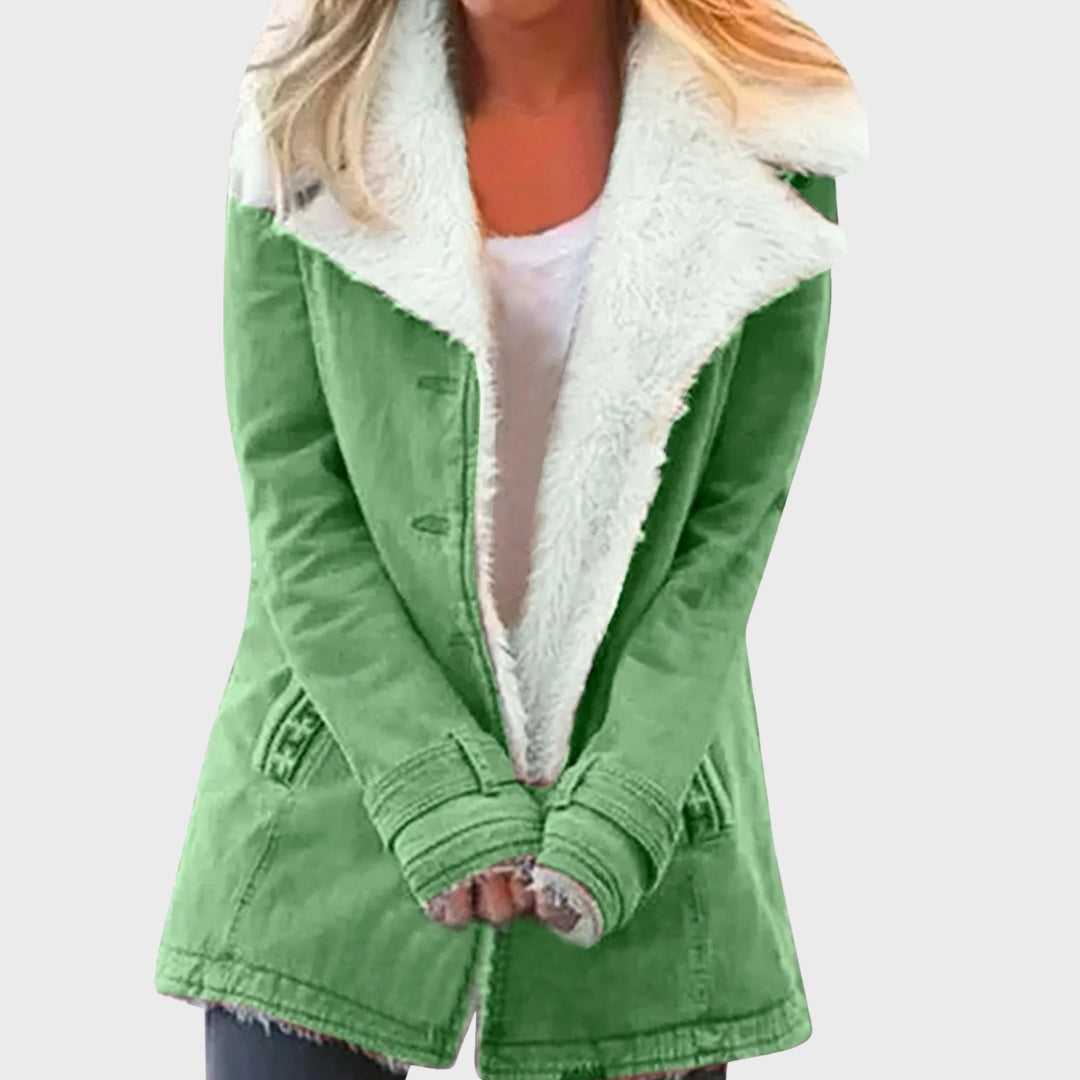 Mirelta | Warme en stijlvolle damesparka met zachte schapenvachtvoering