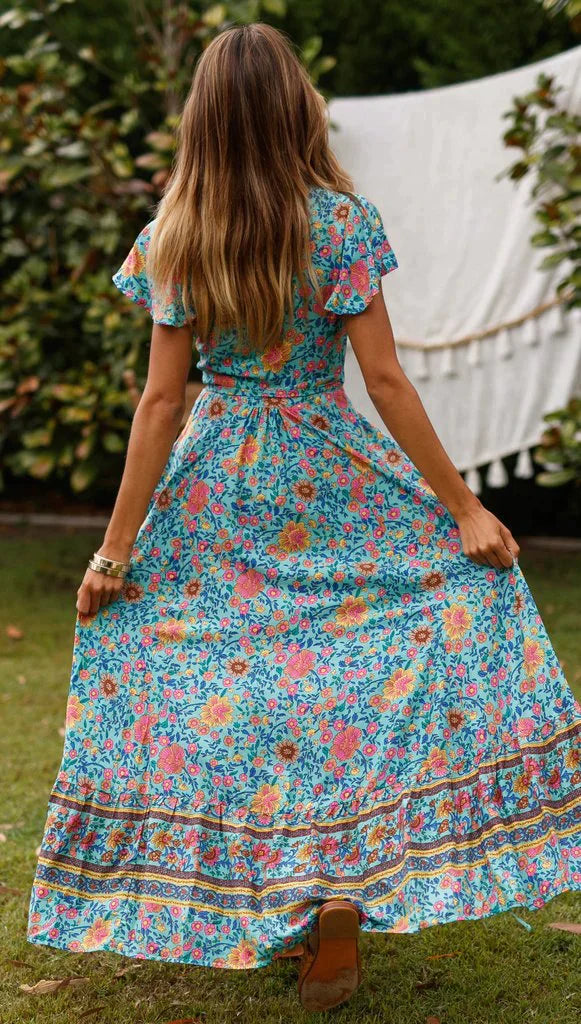 Giada | Bloemige V-hals Maxi-jurk - Elegante Jurk voor Vrouwen, Boho Chic Bloemenprint