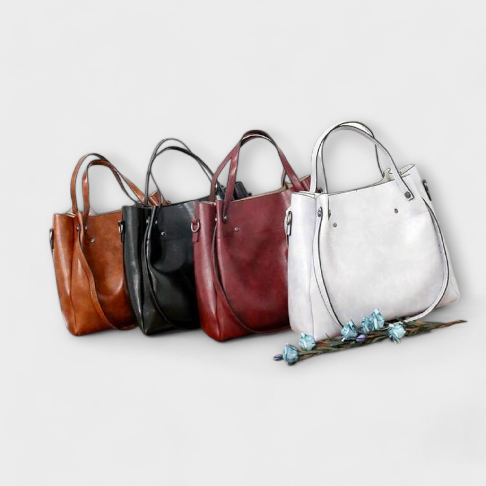 Bagvana | 4-delige vintage lederen tassen set – handtas, schoudertas, portemonnee en etui voor dames