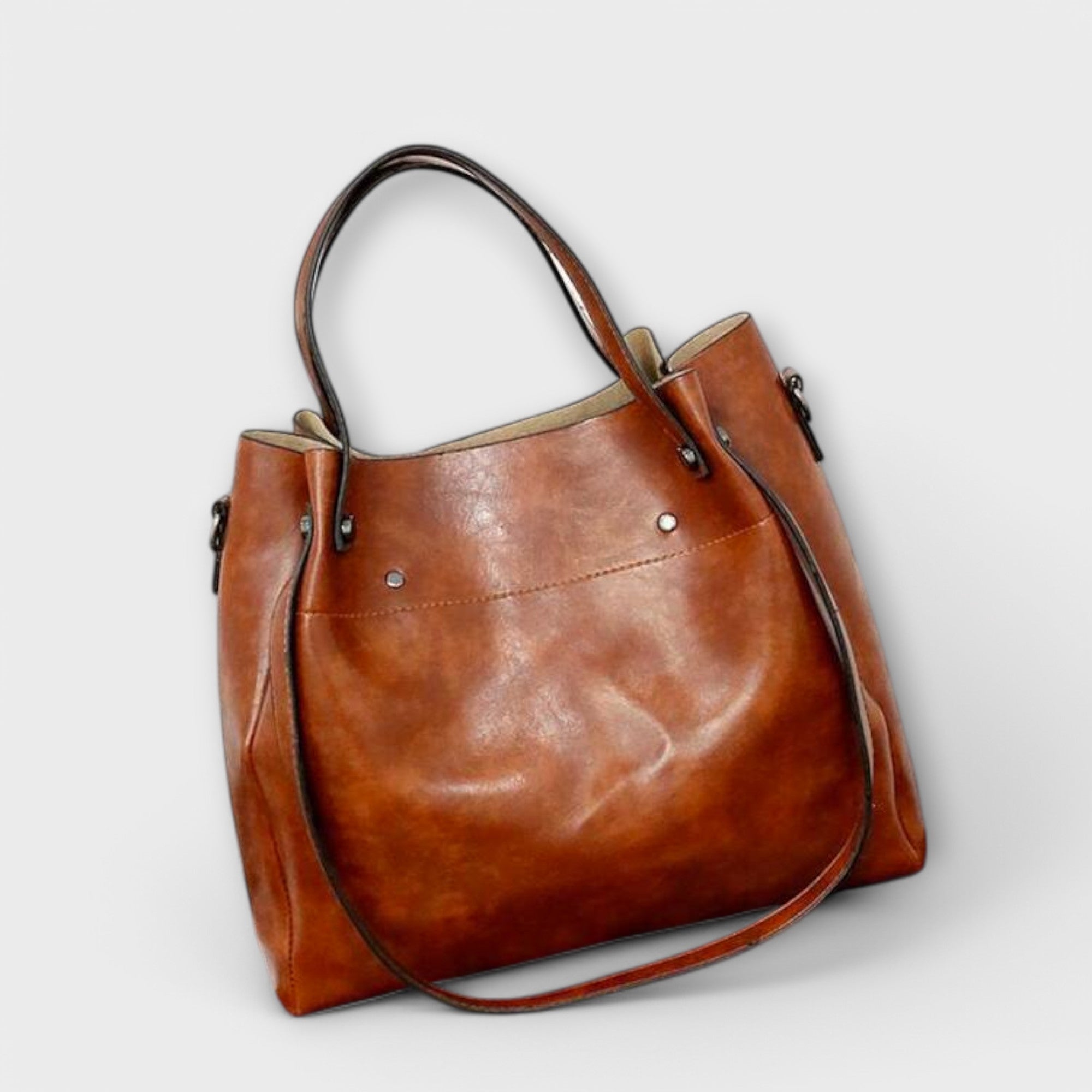 Bagvana | 4-delige vintage lederen tassen set – handtas, schoudertas, portemonnee en etui voor dames