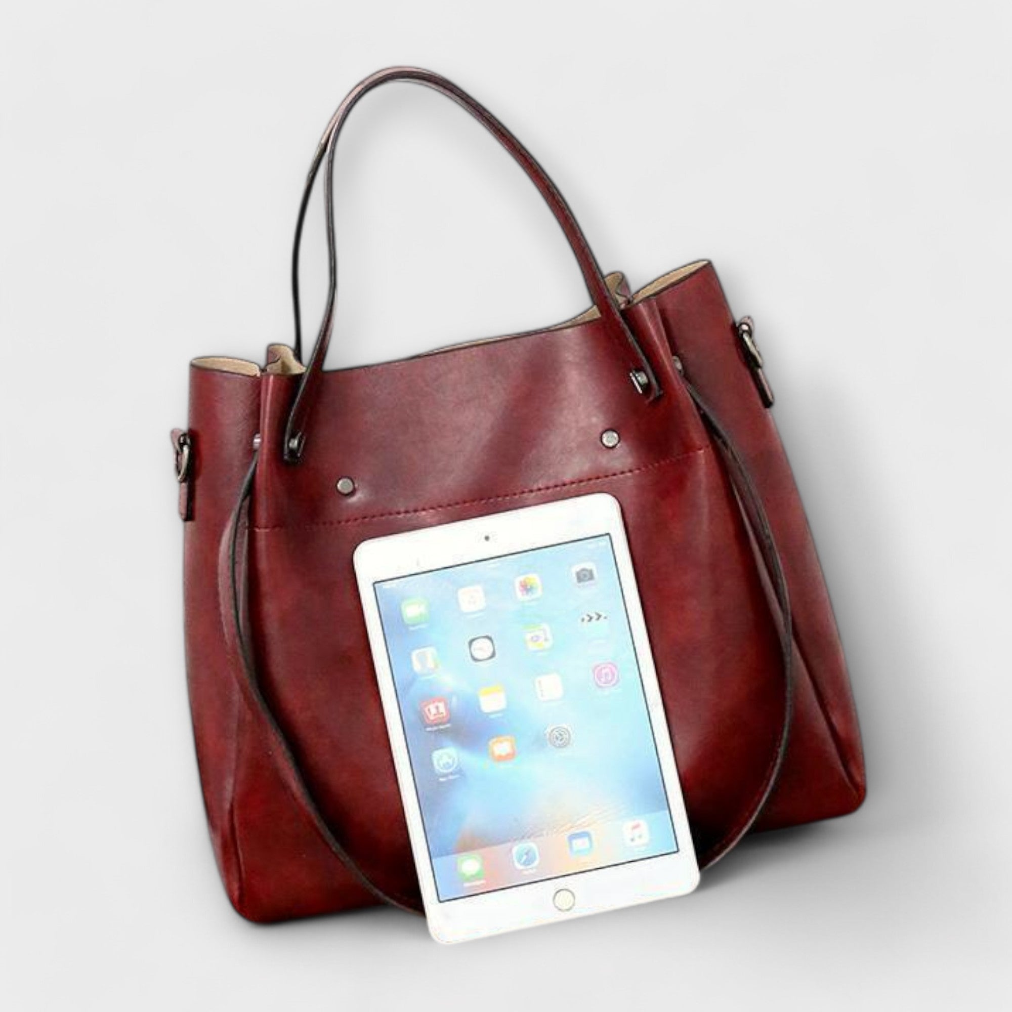 Bagvana | 4-delige vintage lederen tassen set – handtas, schoudertas, portemonnee en etui voor dames