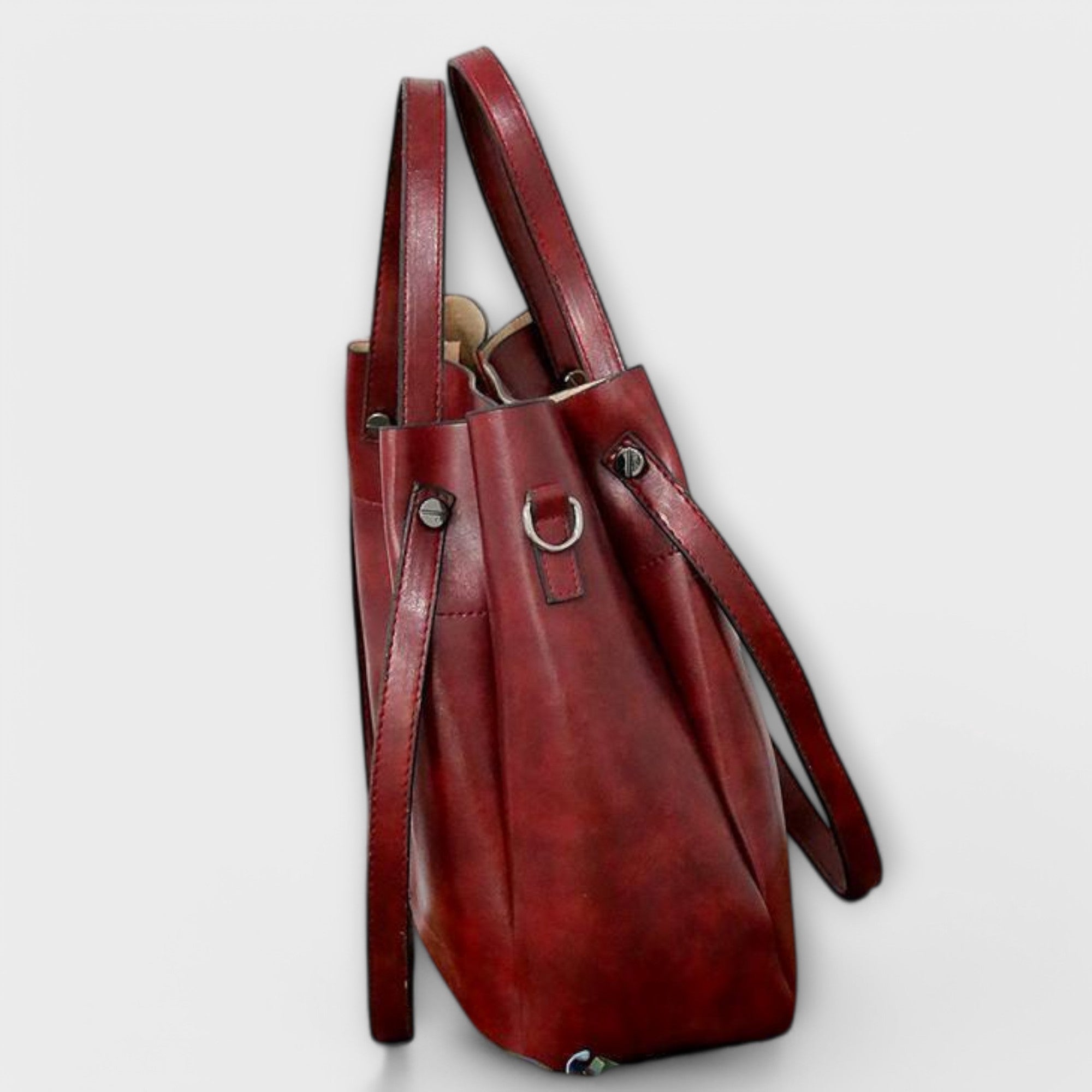 Bagvana | 4-delige vintage lederen tassen set – handtas, schoudertas, portemonnee en etui voor dames