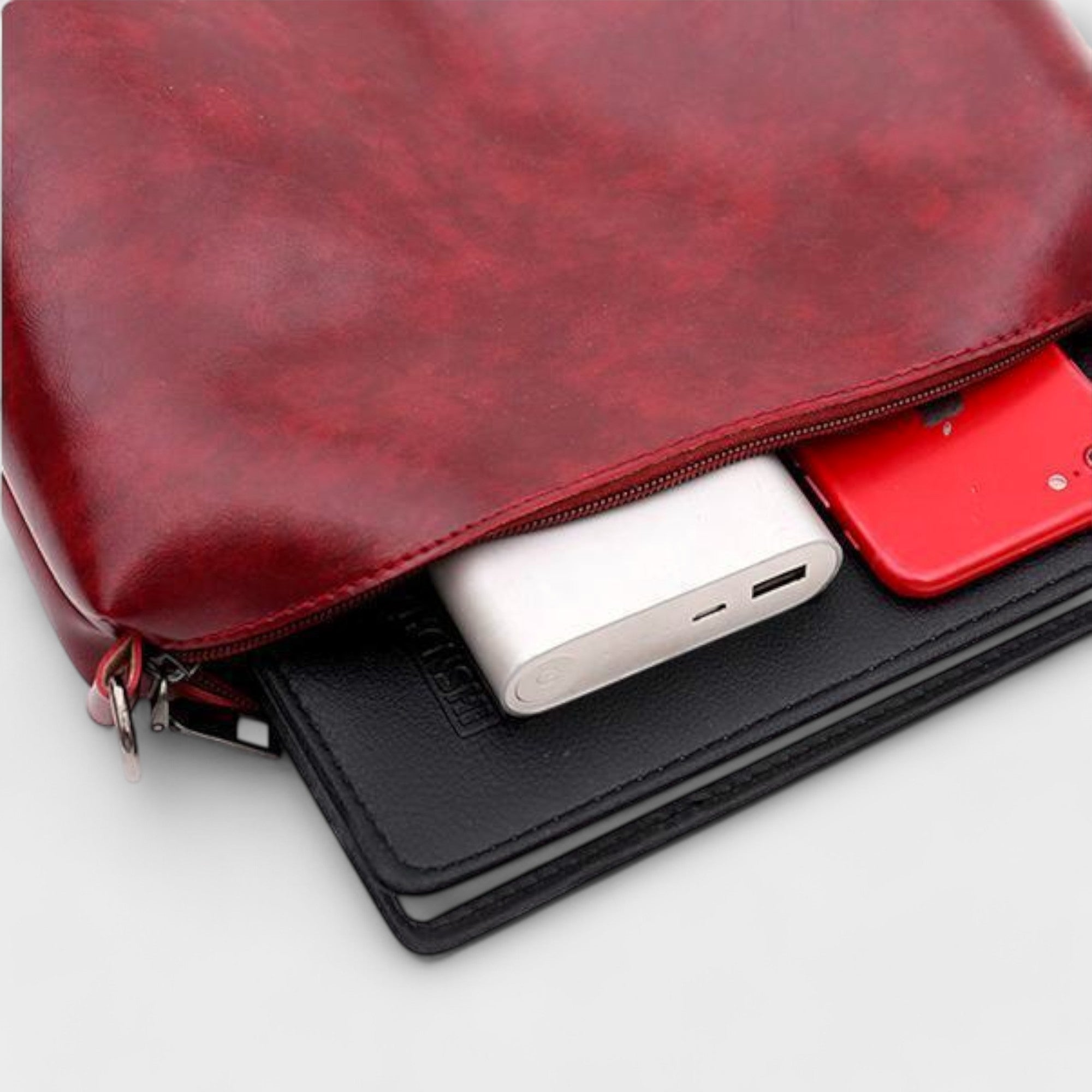 Bagvana | 4-delige vintage lederen tassen set – handtas, schoudertas, portemonnee en etui voor dames
