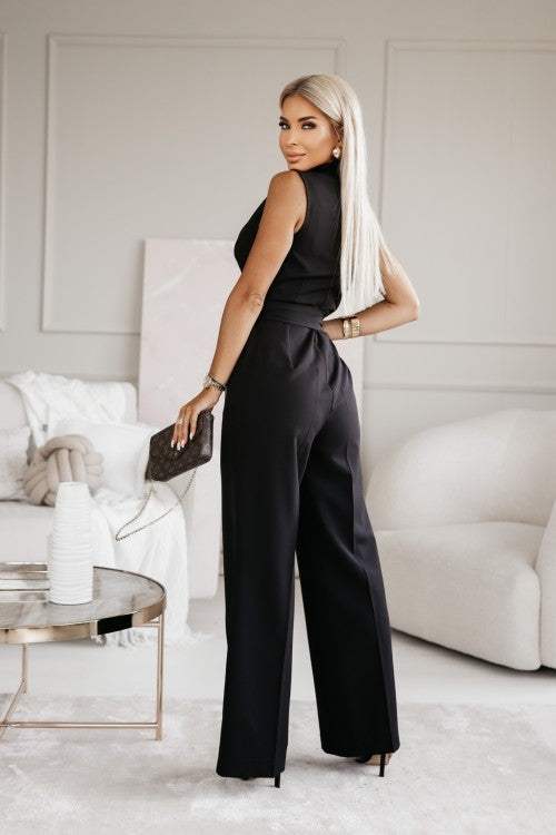 Aranelle | Luxe mouwloze jumpsuit met wijde pijpen voor dames – wikkelontwerp, elegante avond- en feestkleding