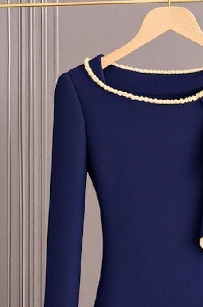 Aseria | Blauwe gebreide trui voor dames – zachte casual pullover met lange mouwen