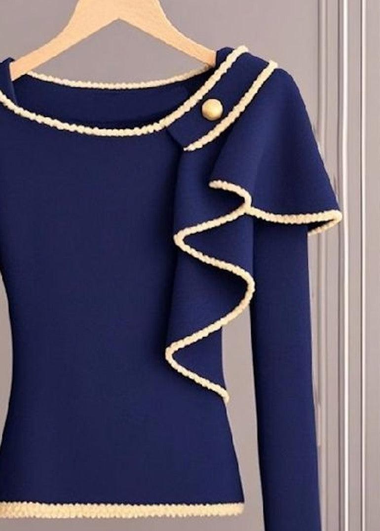 Aseria | Blauwe gebreide trui voor dames – zachte casual pullover met lange mouwen