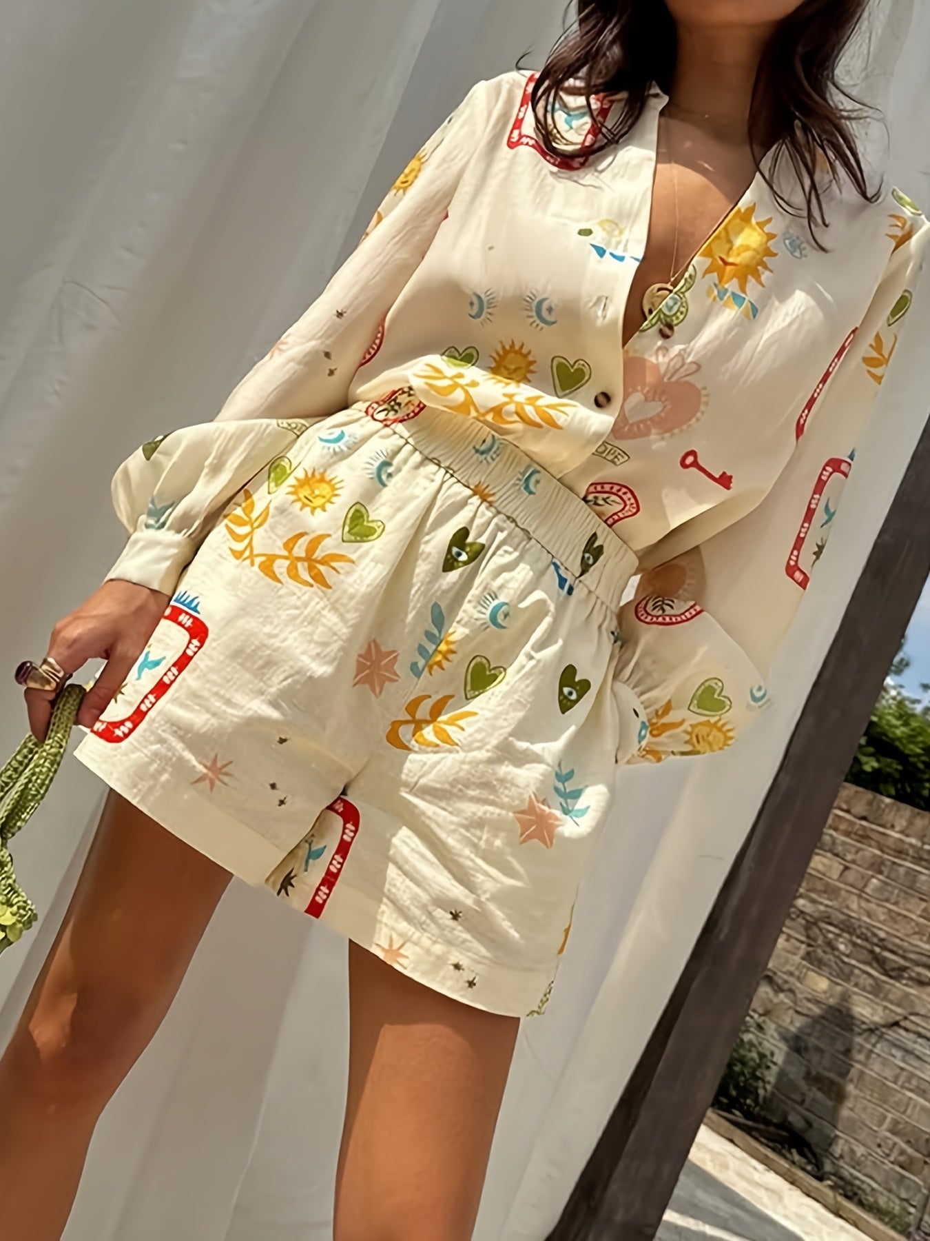 Vireth | 2-Delig Minimalistisch Shirt & Shorts Set - Lange Mouw Top + Shorts