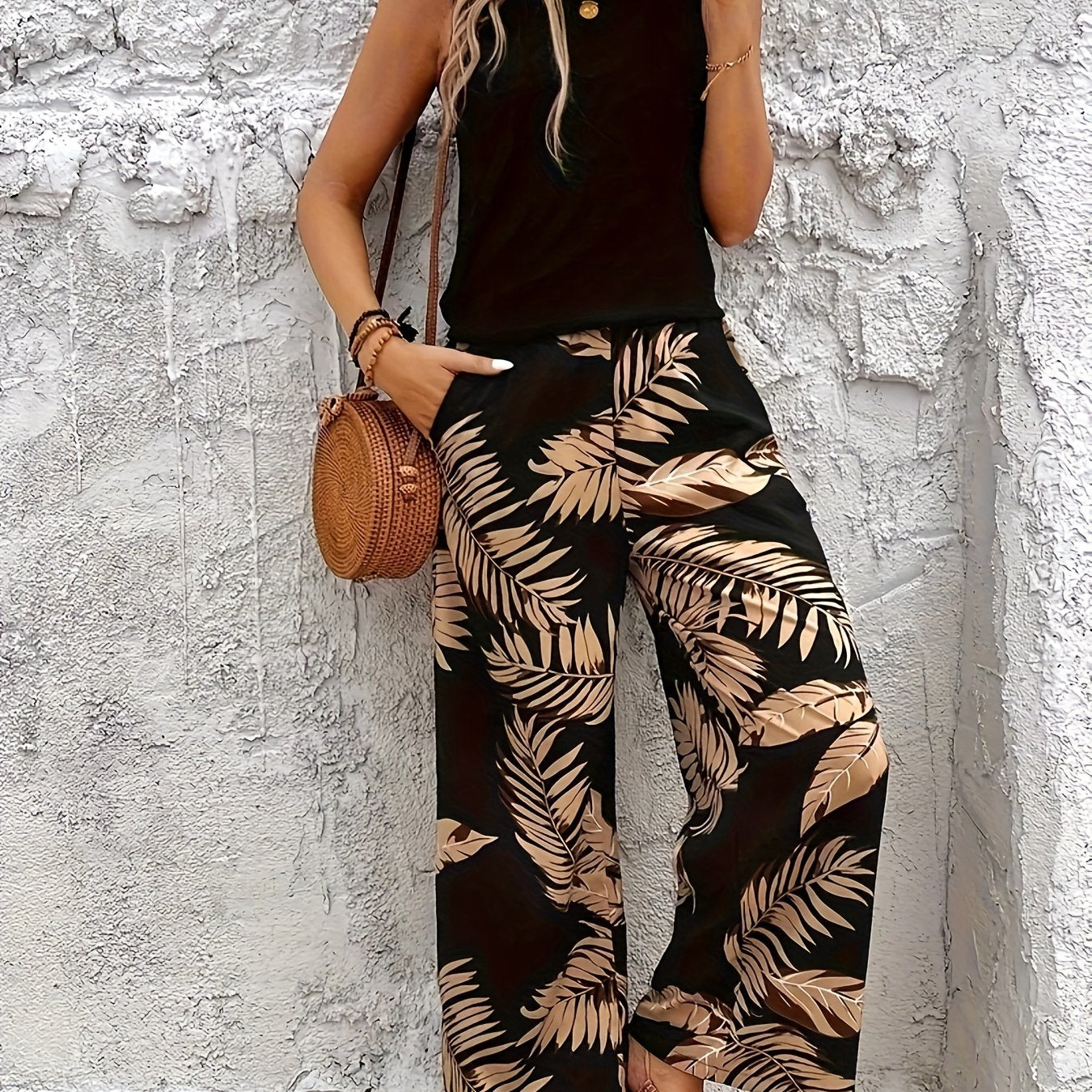 Avenia | Tweedelige set voor vrouwen - lichtgewicht zomeroutfit, casual tropische stijl