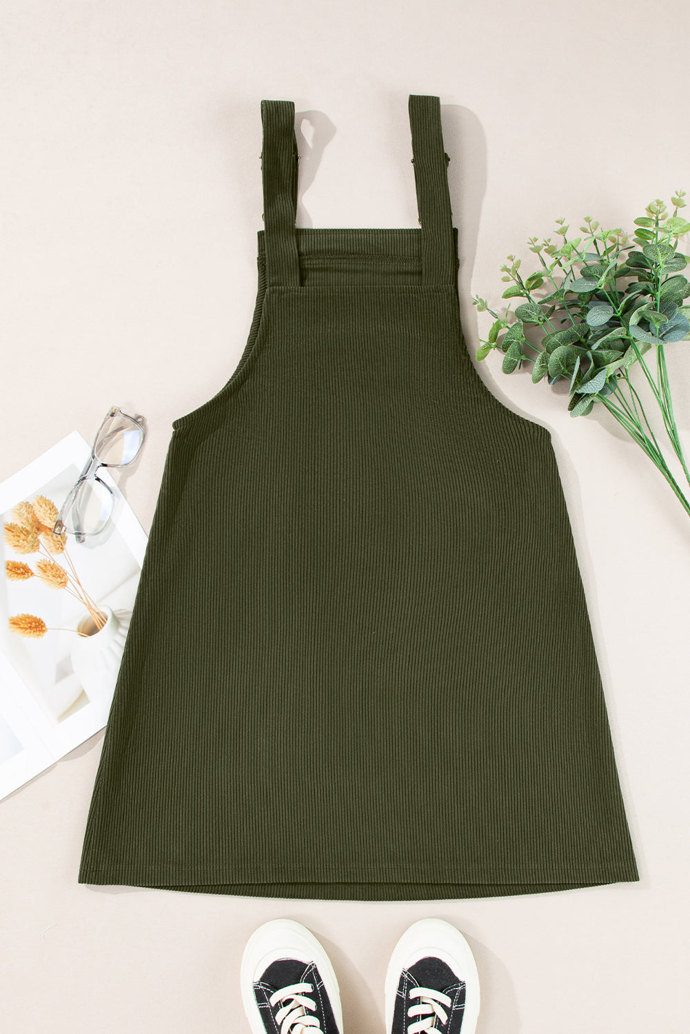 Vionessa | Dames Mini Corduroy Overall Jurk - Mouwloze Dungaree met Zakken Aan De Voorkant