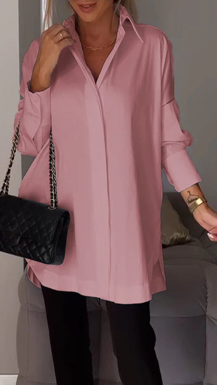 Avale | Revershemd – Casual blouse met lange mouwen, effen kleur, elegant voor op kantoor