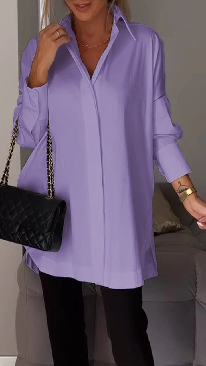 Avale | Revershemd – Casual blouse met lange mouwen, effen kleur, elegant voor op kantoor