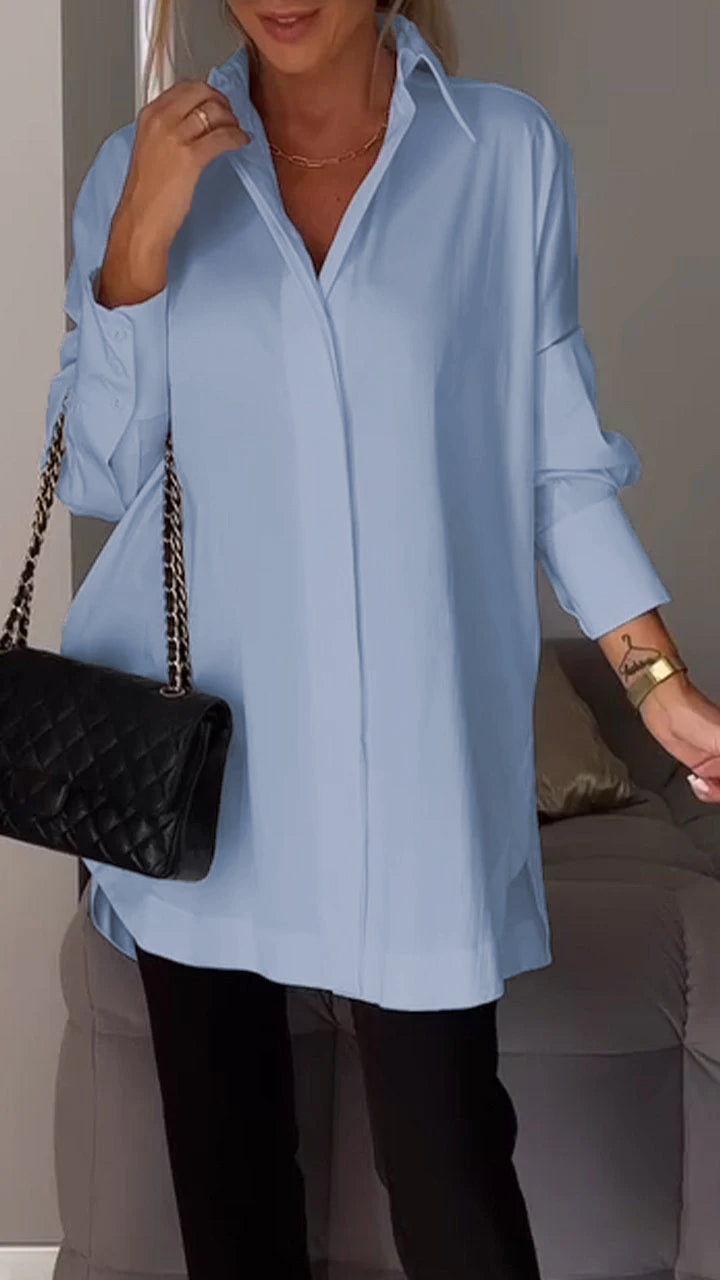Avale | Revershemd – Casual blouse met lange mouwen, effen kleur, elegant voor op kantoor