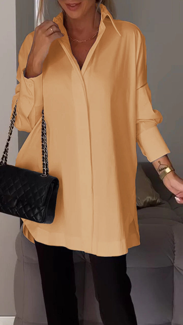 Avale | Revershemd – Casual blouse met lange mouwen, effen kleur, elegant voor op kantoor
