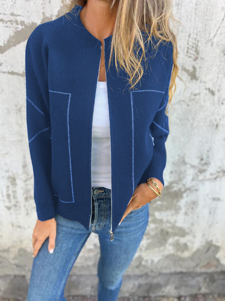 Carolia | Casual damesjas met ritssluiting, ronde hals en zijzakken, herfstjas, lichtgewicht