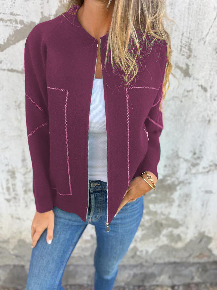 Carolia | Casual damesjas met ritssluiting, ronde hals en zijzakken, herfstjas, lichtgewicht