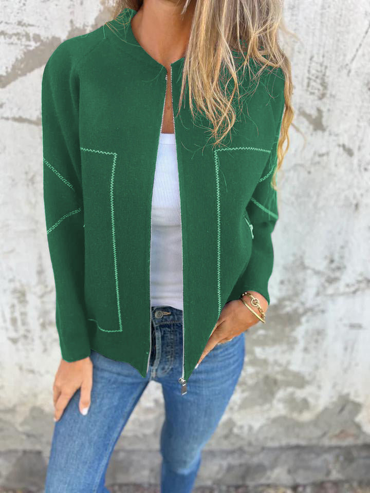 Carolia | Casual damesjas met ritssluiting, ronde hals en zijzakken, herfstjas, lichtgewicht