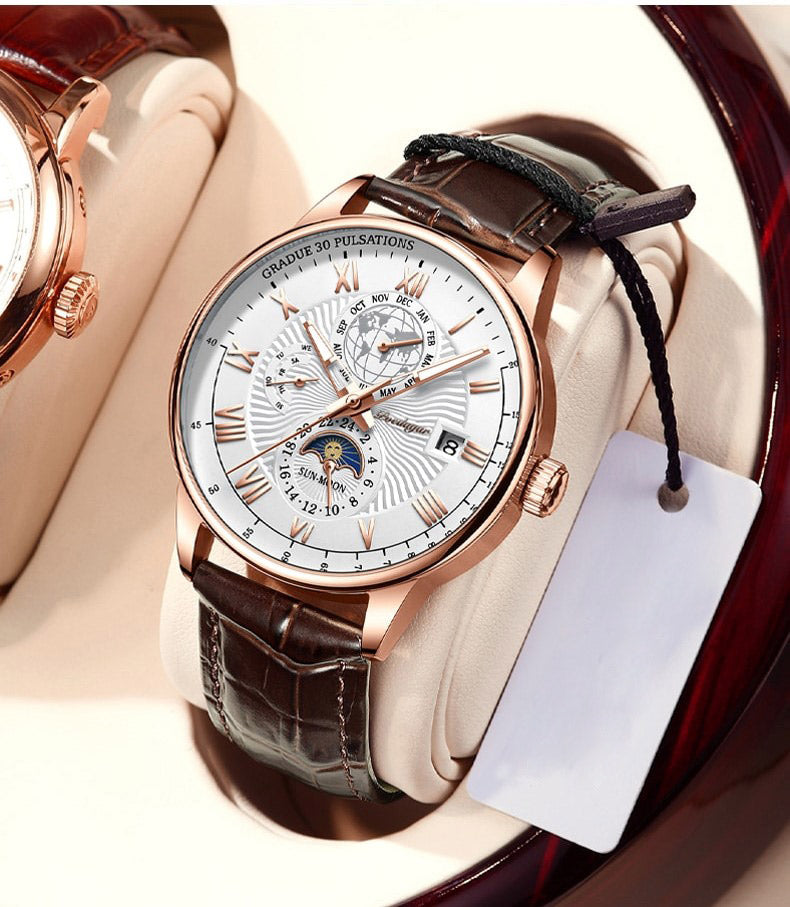 NovaQuartz | Hoogwaardig lichtgevend quartz herenhorloge met leren band