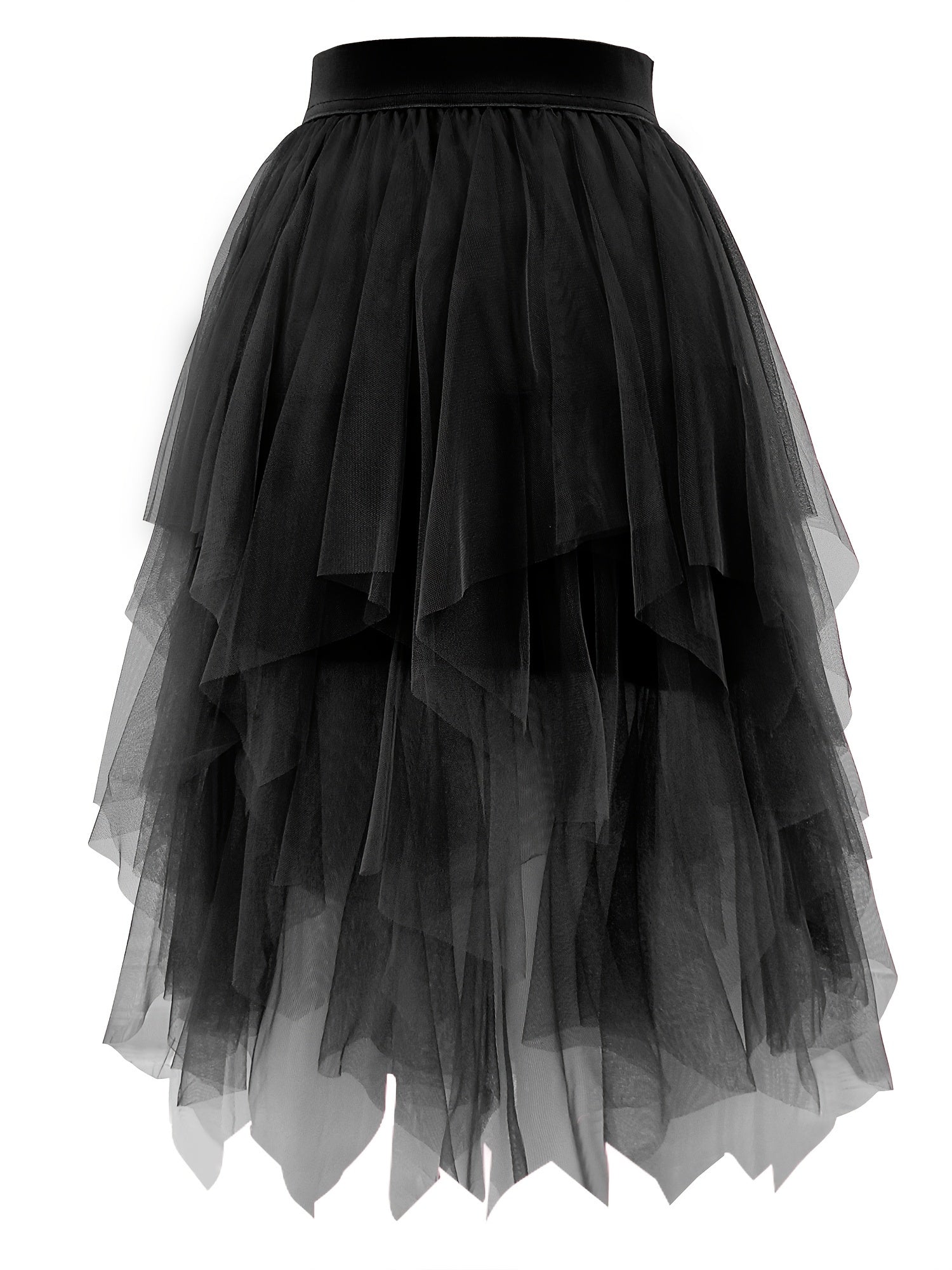 Viorica | Elegante damesrok in tule - gelaagd mesh, asymmetrische zoom, vloeiende midirok