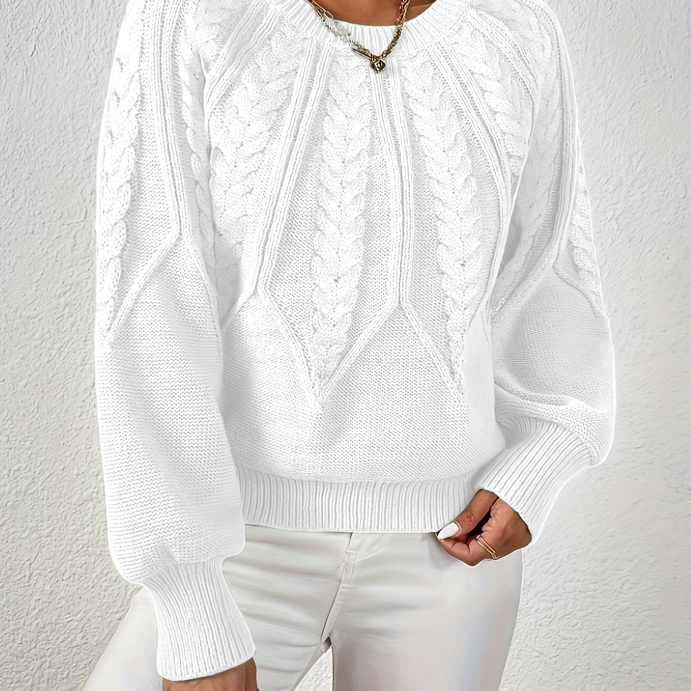 Kalyth | Dames Kabelgebreide Trui met Lantaarnmouwen – Elegante Gebreide Top voor Herfst en Winter