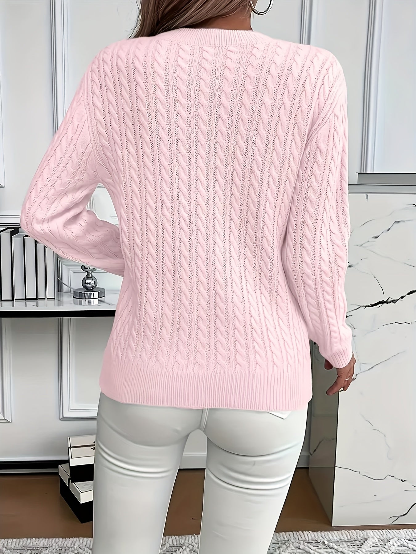 Valeris | Dames trui met kabeltjes en ronde hals – Elegante effen pullover, zacht en geschikt voor alle seizoenen