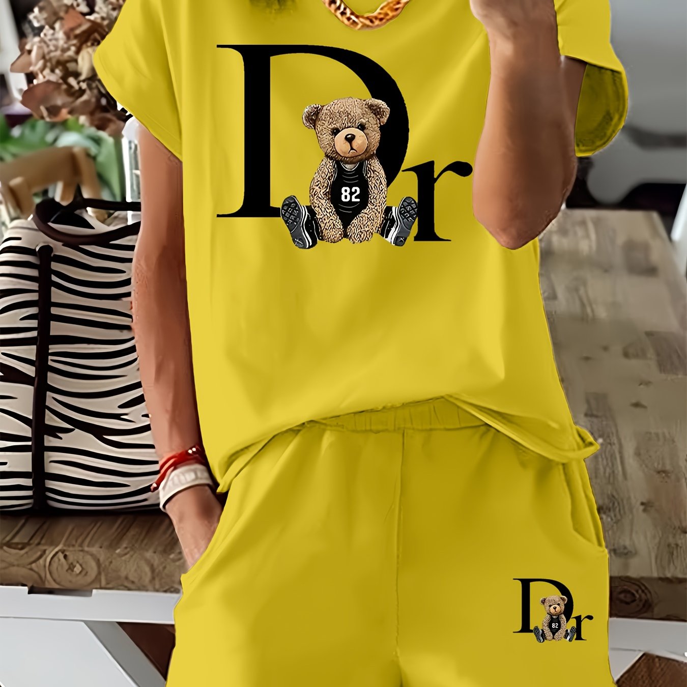 Delora | Dames 2-delige set met grafische print - T-shirt met korte mouwen & koordshort