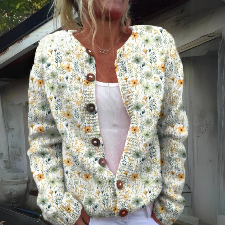 Jorielle | Damesjas van wol met bloemenprint – Comfortabele, stijlvolle, warme winterjas