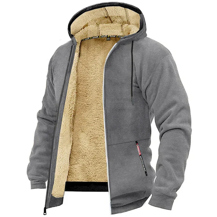 Quillon | Heren fleece hoodie met ritssluiting en schapenvachtvoering – Warme casual winterjas