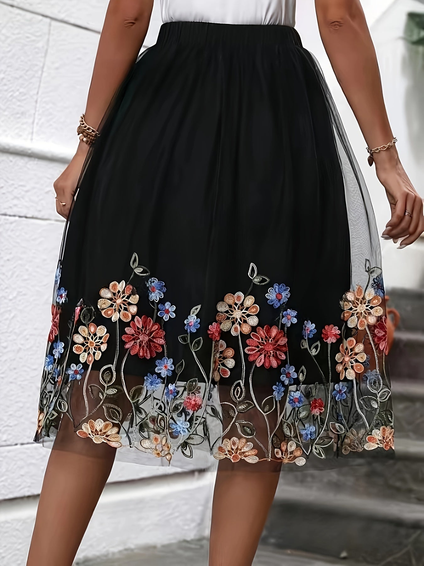 Reeva | Geborduurde Mesh Midi rok voor dames - Elegante mode