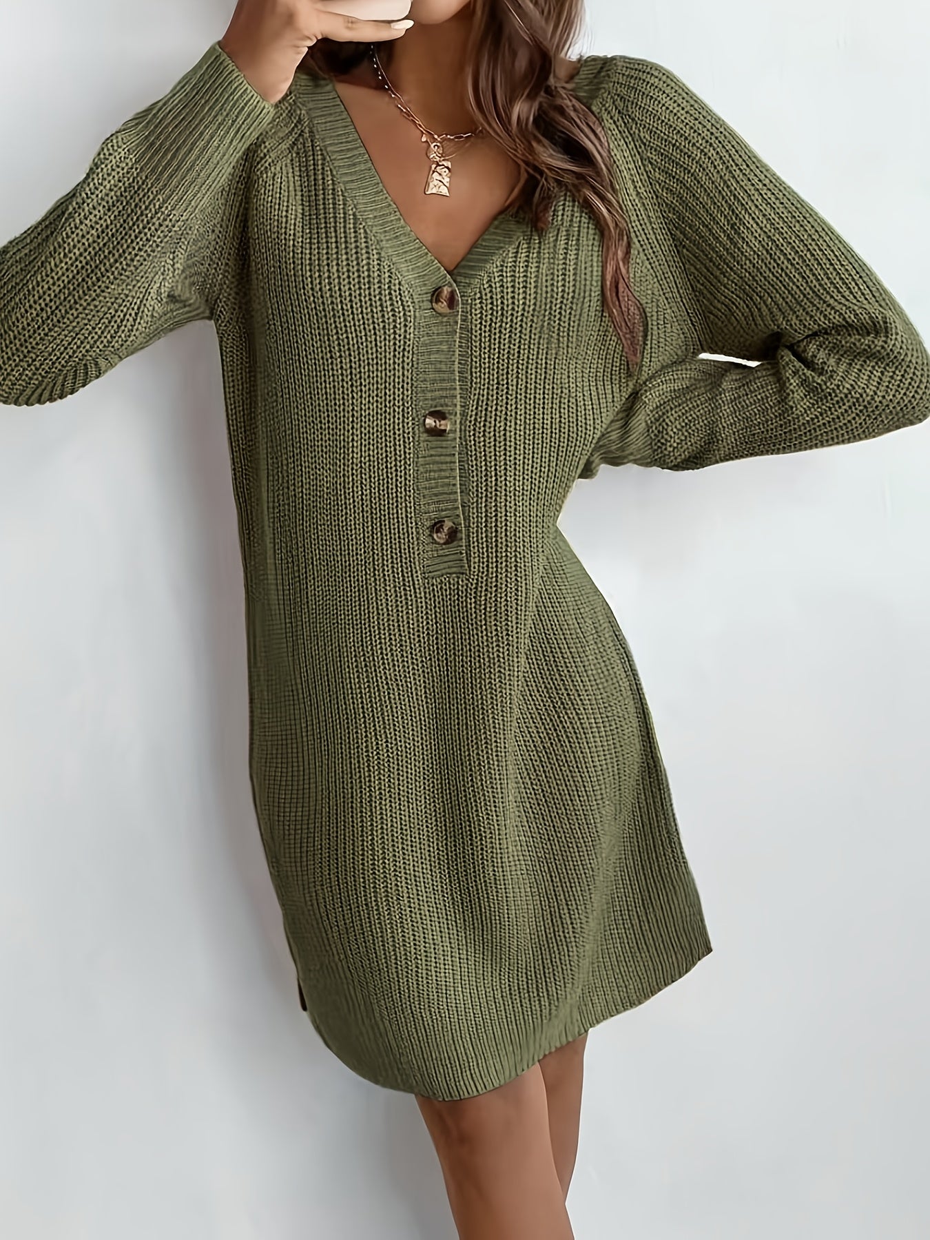 Edel | V-hals sweaterjurk voor dames – Elegante gebreide jurk met lange mouwen voor werk