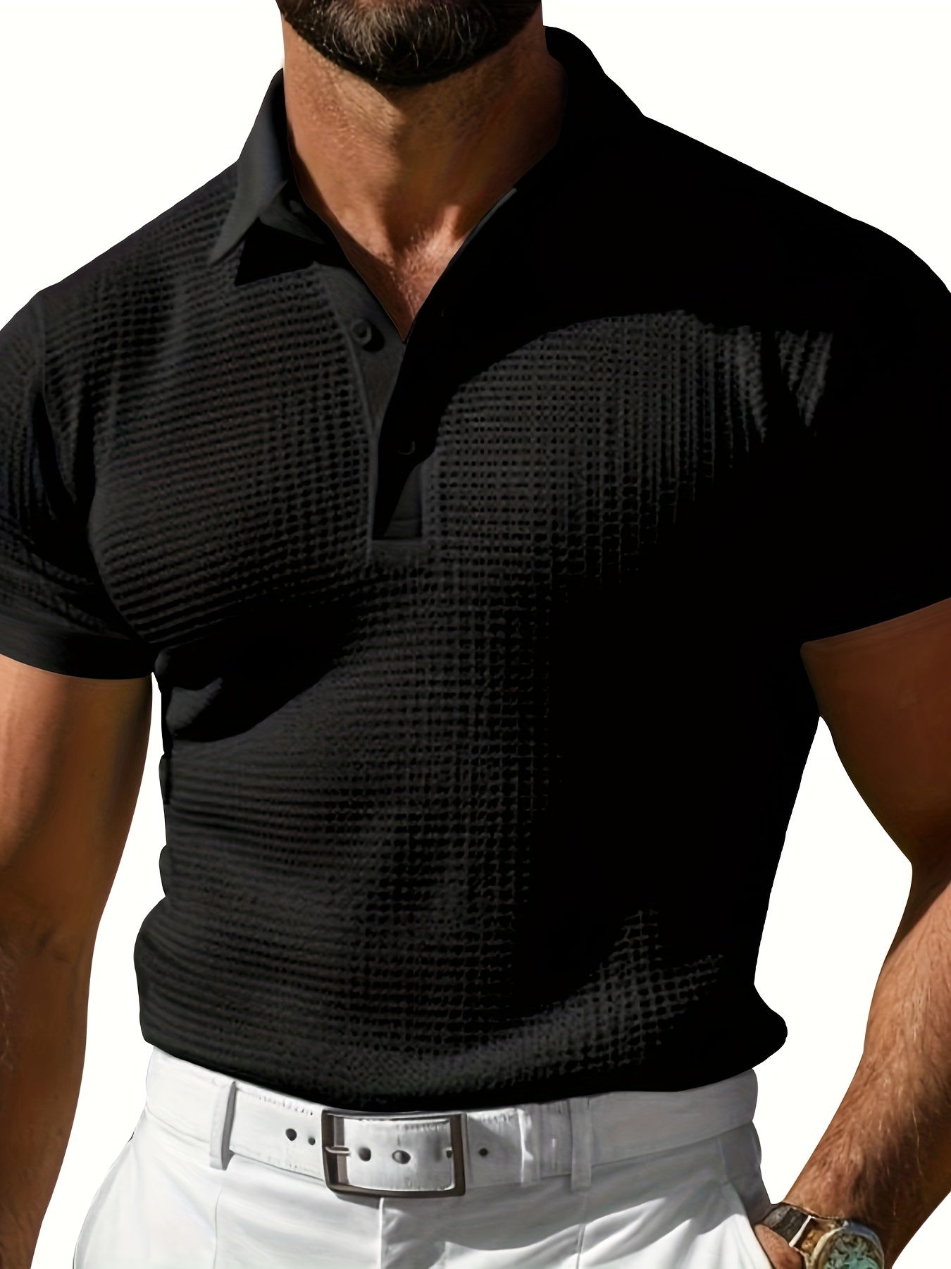 Wade | Wafel gebreid heren poloshirt - stijlvolle casual top