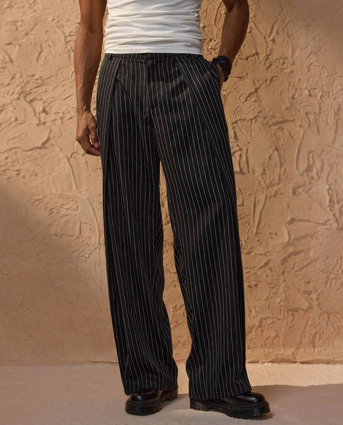 Jorvan | Pinstripe broek met wijde pijpen voor heren - Casual kantoorbroek, loose fit, formeel & stijlvol